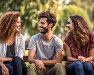 A group of friends sitting on a bench in the park, mental health