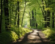 Person walking in lush forest, mental health