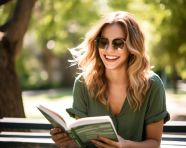 Young woman discovers new perspective in park, mental health