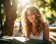Young woman finds peace and quiet in park, mental health