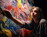 Artist at work in dark studio, mental health