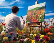 Creative expression in a field of flowers, mental health