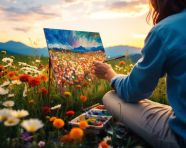 Wide angle view of a painter at work, mental health