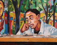 Person painting on a park bench, mental health