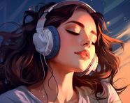 Womans expression shows the power of music, mental health