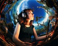 Fisheye lens captures woman in music moment, mental health