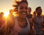 A group of people running a 5k race, mental health