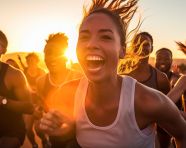 Runners cheering after finishing 5k race, mental health
