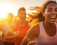 Father and son running 5k race together, mental health
