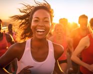 Mens 5k race winners crossing finish line, mental health