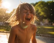 Joyful child playing in park, mental health