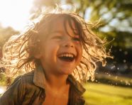 Little girl swinging with friends, mental health