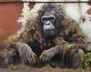 A gorilla on the side of a building, 3d graffiti art