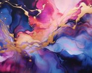 Vibrant abstract painting with metallic elements, alcohol ink art