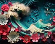 Colorful wave with colorful floral patterns, arabesque style art