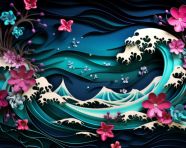 Colorful wave with floral patterns, arabesque style art