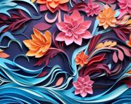 Colorful paper cut out flowers background, arabesque style art