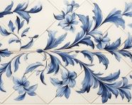 The tile is decorated with a floral pattern in blue and white, azulejo art