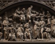 Carved stone figurative reliefs on the ceiling, bas relief art