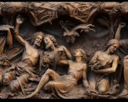 Figurative stone reliefs on ceiling, bas relief art