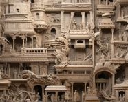 An architectural relief featuring different people, bas relief art