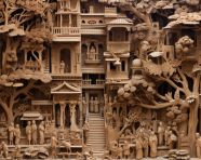 Diverse people carved in architectural relief, bas relief art
