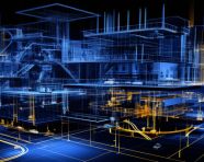 Blueprints of modern buildings, blueprint style