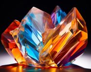 Shimmering rainbow glass crystal sculpture, carnival glass style art