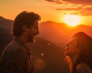 A couple laughing as they watch a sunset, mental health