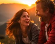 Couple in love enjoying sunset, mental health