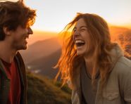 Happy couple watching the sunset, mental health