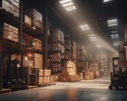 Logistics manager inspecting inventory, cartonnage style art