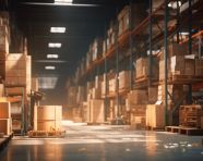 A warehouse is full of boxes, cartonnage style art