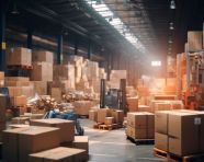 Warehouse filled with boxes, cartonnage style art