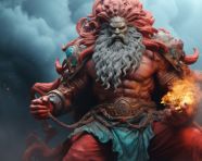 Realistic 3d model of god statue with colorful smoke, carving styles art