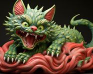 A cat made out of watermelon, carving styles art