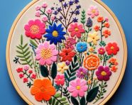 Embroidered flowers in hoop merideur hoop, cross stitching style art