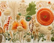 Embroidery by linda santoro with cactus, cross stitching style art