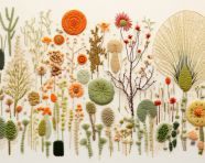 Cactus embroidery artwork by linda santoro, cross stitching style art