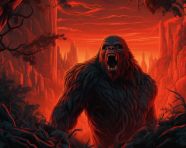 An artwork from the movie kong featuring an enormous gorilla, decals style art