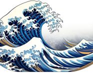 The great wave off kanagawa in white, decals style art