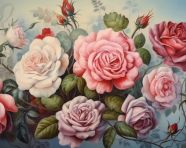 Group of roses on antique paper, decoupage style art