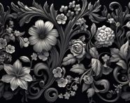 An ornate black background with flowers on it, embossing styles