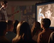 A teacher using a projector to show, education