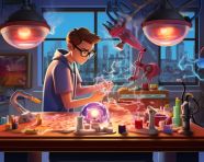 Astronomy student looking through telescope, education