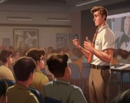 Student gives presentation to class, education