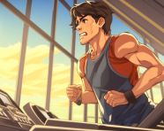 A man running on a treadmill while watching, fitness