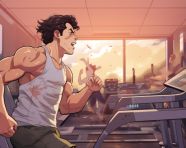 Man running on treadmill to lose weight, fitness