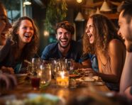 Group of friends laughing out loud, mental health