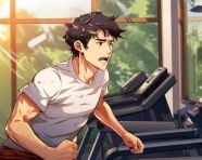 Man sweating on treadmill during intense workout